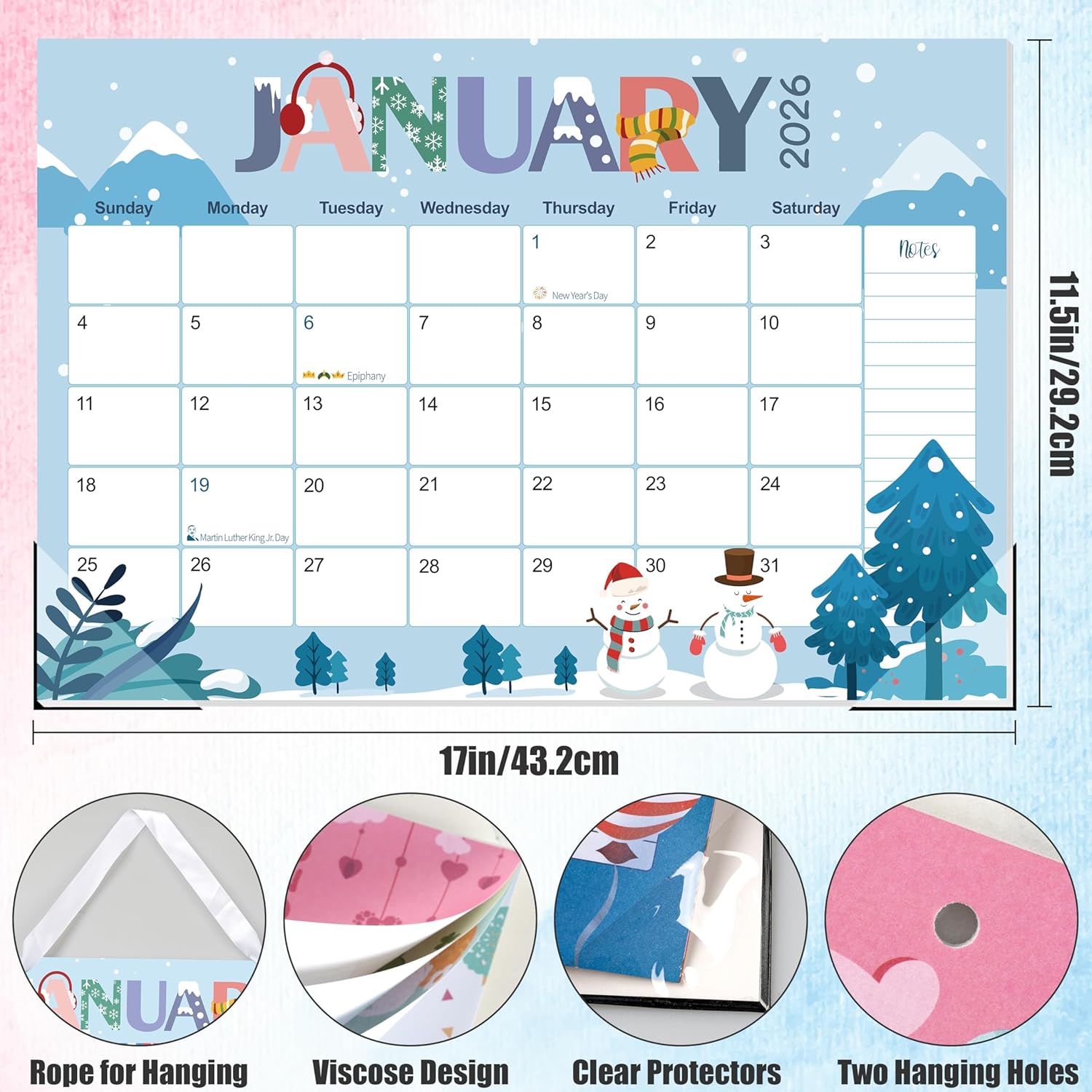 Desk Calendar 2026-2027, 18-Month from 2026 Jan. - 2027 Jun, 17"x11.5" Large Monthly Desk Planner with Corner Protectors, Ample Blocks & Notes for  Office
