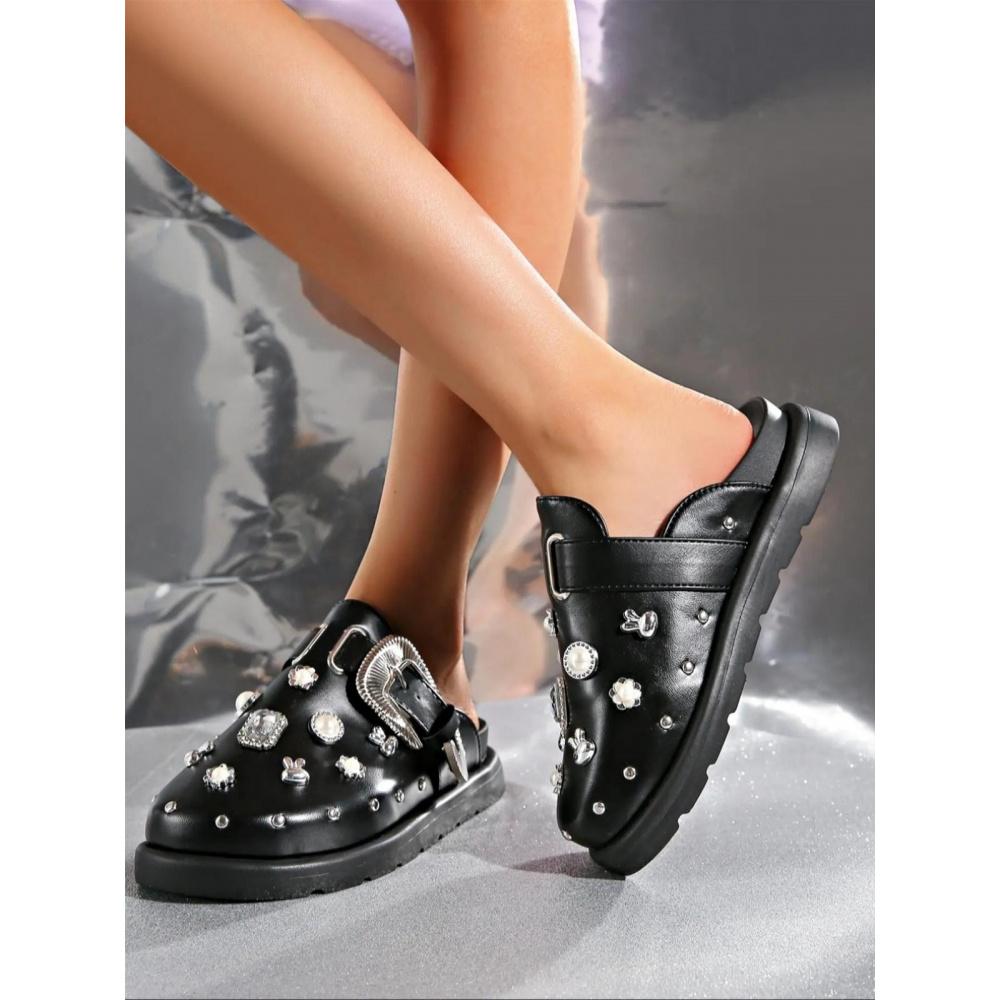 Women's Fashion Rhinestone & Faux Pearl Decorated Clogs, Casual Comfortable  Slippers for Beach, All-match Slide Slippers for Daily Wear