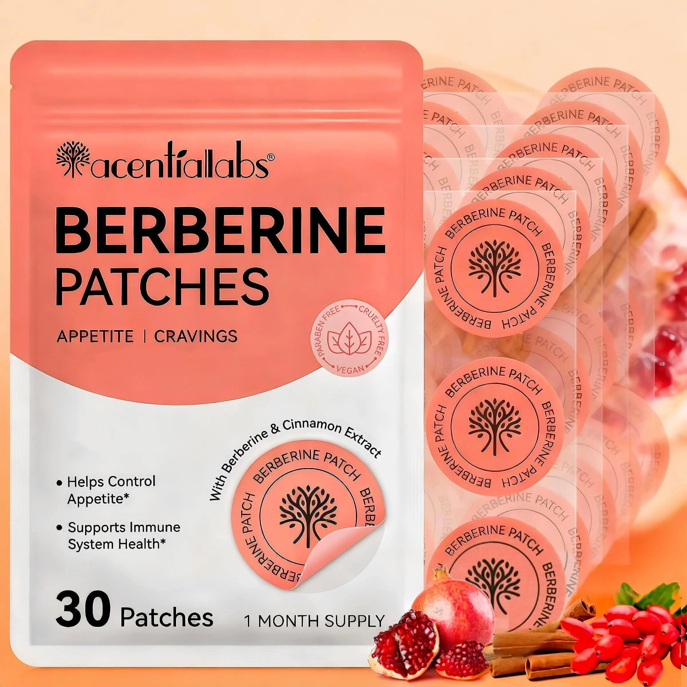 30pcs Acentiallabs Berberine Patches for Appetite Control, Biodegradable Skin-Absorbed Nutrients, Healthy Lifestyle Support