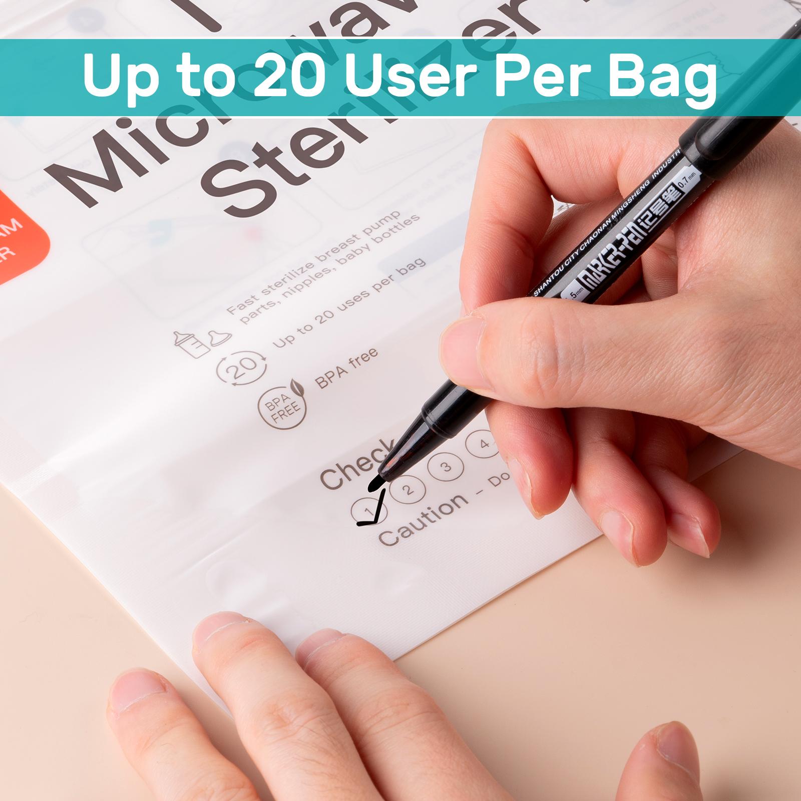 NCVI Microwave Sterilizer Bag for Baby Bottles, Pacifiers, Teethers & Breast Pump Accessories – BPA-Free, Reusable, Rapid Sterilization, 15 Pack, Suitable for Travel or Home