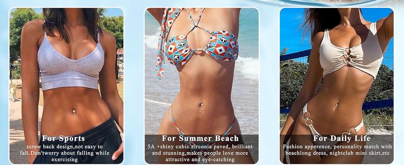 6pcs Belly Button Bar for Women, 14g Dangle Belly Bar, 316L Surgical Steel Cz Navel Barbell, Body Piercing Jewelry, Fashion Body Jewelry, 10mm