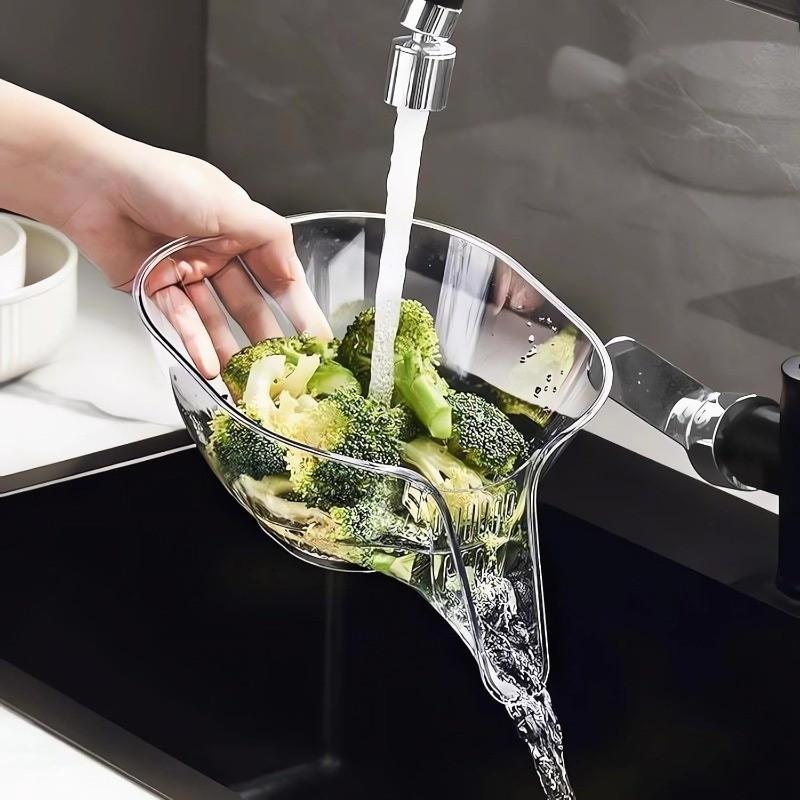 1pc Multi-functional Internet Celebrity Drain Basket, Kitchen Vegetable Washing Basket Multifunctional Vegetable Washing Basin, Washing Fruit Drain Basket, Creative Self-contained Water Drain Basin for Restaurant