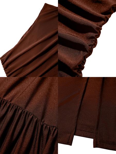 Fashion Party Women Dress Elegant Christmas Robe Solid High Waist Folds Spilt Hem Floor-Length Dresses Half Sleeve Slim Bodycon