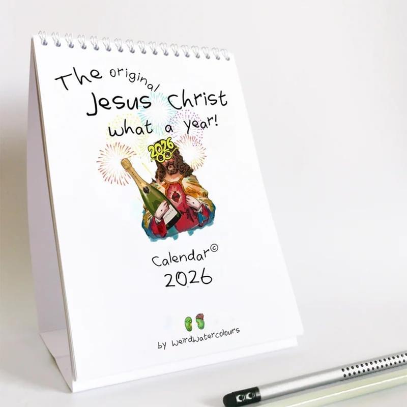 2026 Jesus Christ Desk Calendar,1/2PCS Inspirational Jesus Paintings, Jesus Christ WHAT A YEAR Calendar 2026, Suitable for Office and Living Room