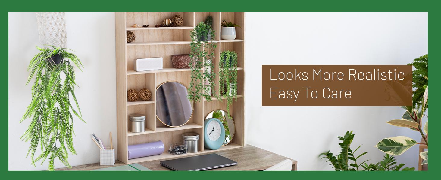 Outdoorfun 4 Packs Fake Plants Hanging with Pots Artificial Ivy Vine Faux Eucalyptus Hanging Plants, Boston Fern, String of Pearls for Home Room Wall Shelf Indoor Outdoor Decor