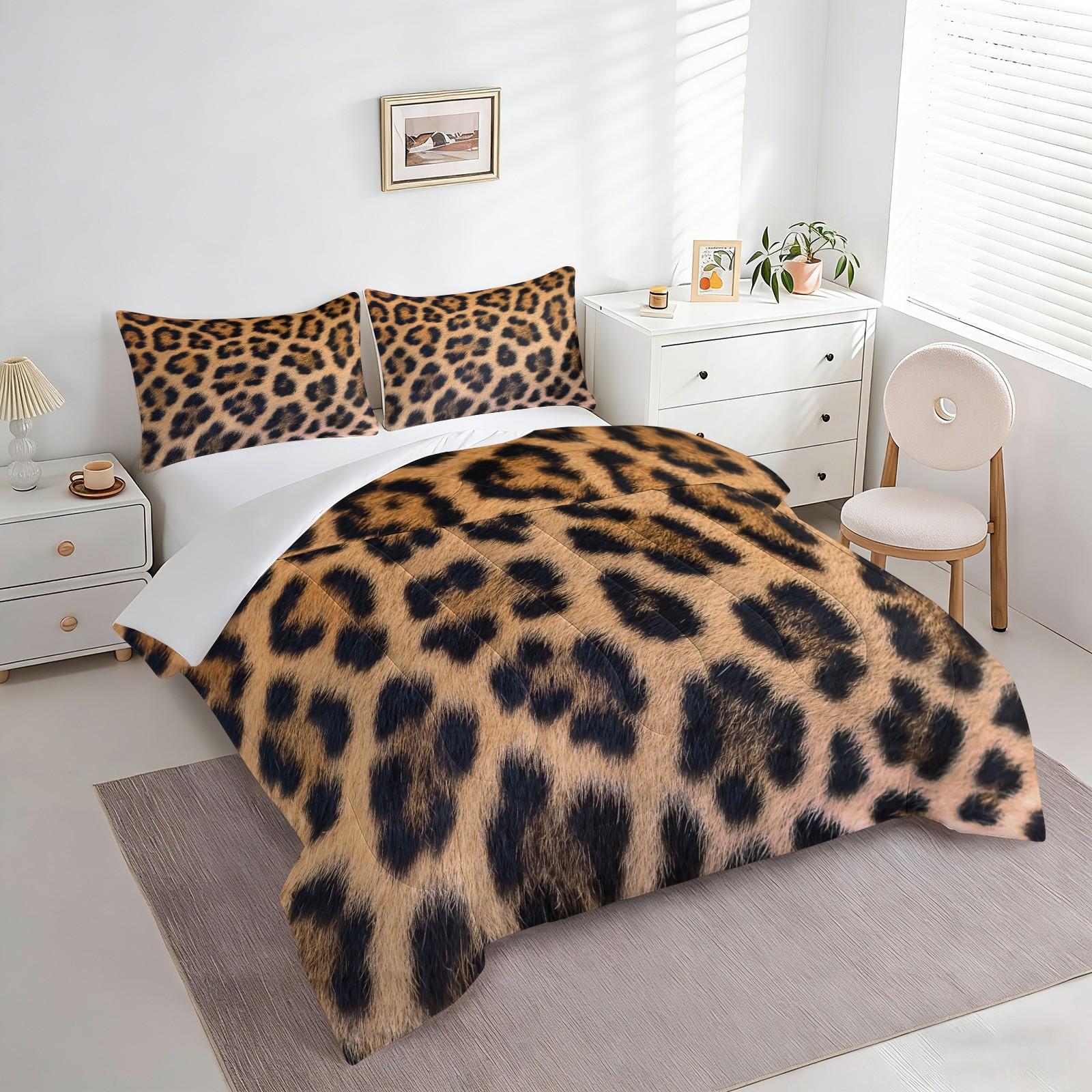 Leopard Print Comforter Set,Soft Microfiber Bedding Set with Pillowcases,Africa Leopard Pattern Duvet Set for Kids Boys Girls Children Women Bedroom Decorative,Full Size