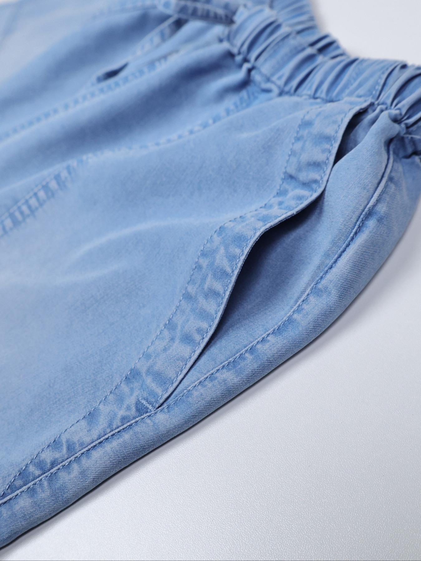 Women's Thin Silk High Waisted Denim Loose Drawstring Pants, Casual Style, All Seasons, Plain Pattern, Comfortable and Stylish