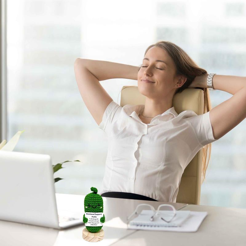 Emotional Support Pickle, Cute Crochet Pickled Cucumber Knitting Doll Handmade Crochet Doll Inspirational Gifts Ornaments Emotional Support Crochet Pickled Knitting Doll for Christmas Ornament Gift