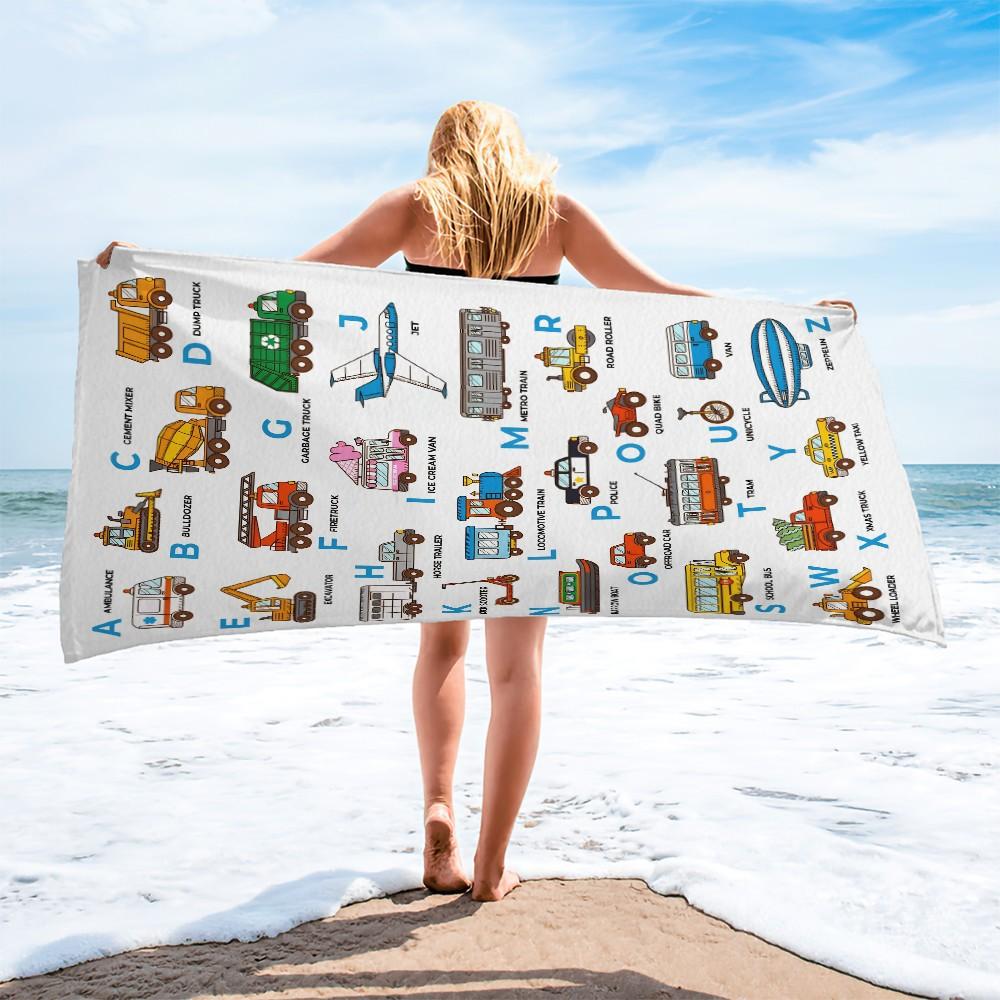 Vehicle Themed Digital Print Beach Towel, Quick Dry Pool Towel, Multipurpose Camping Towel & Bath Towel Blanket, Ideal for Beach Pool Camping Vacation, Perfect Gift for Kids & All Occasions