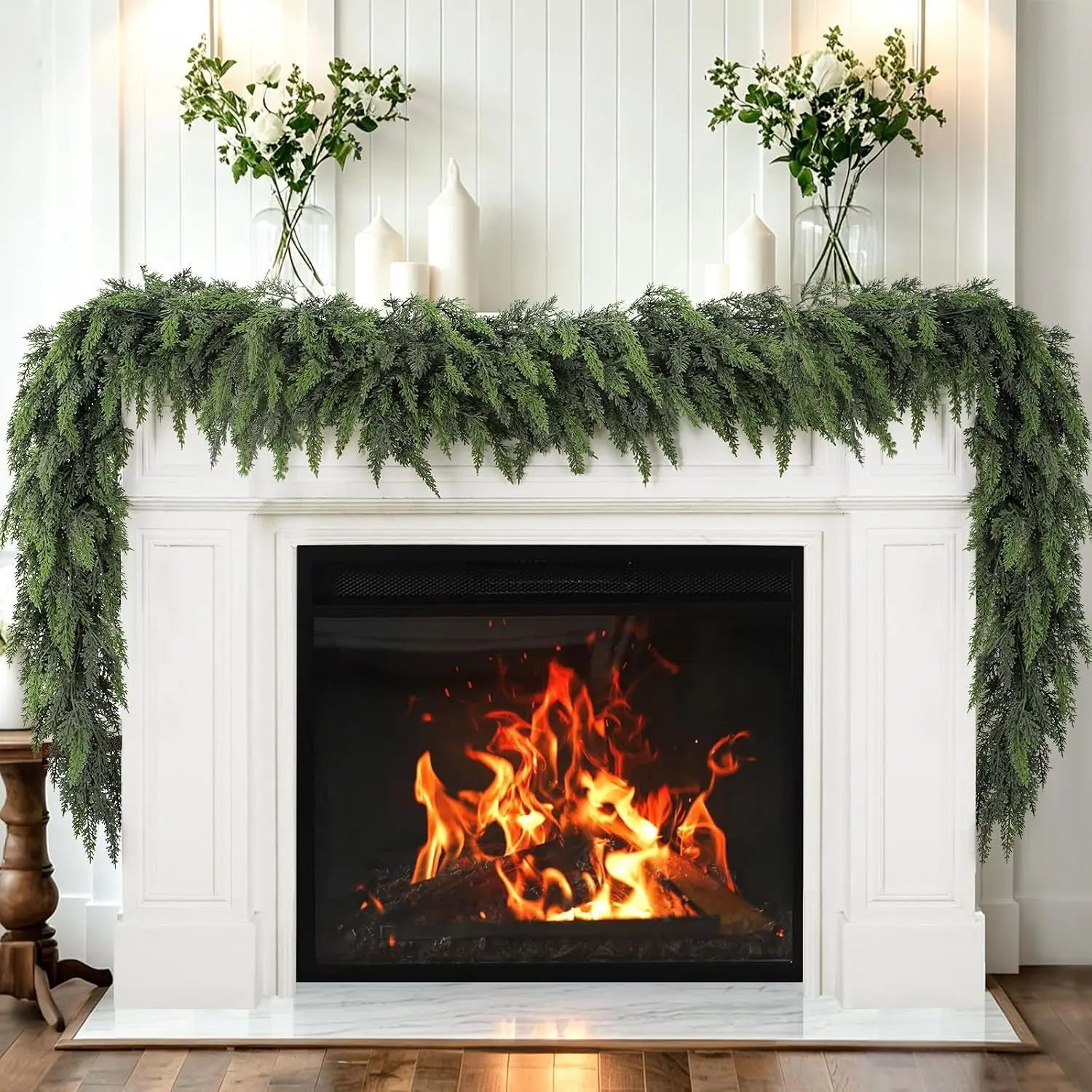 6 Ft Christmas Cedar Garland, Real  Soft Greenery Mantel Decor | Artificial Lush Pine Garland with Flexible Branches for Stairs, Doorframe, Fireplace, Table, Indoor Outdoor Decorations