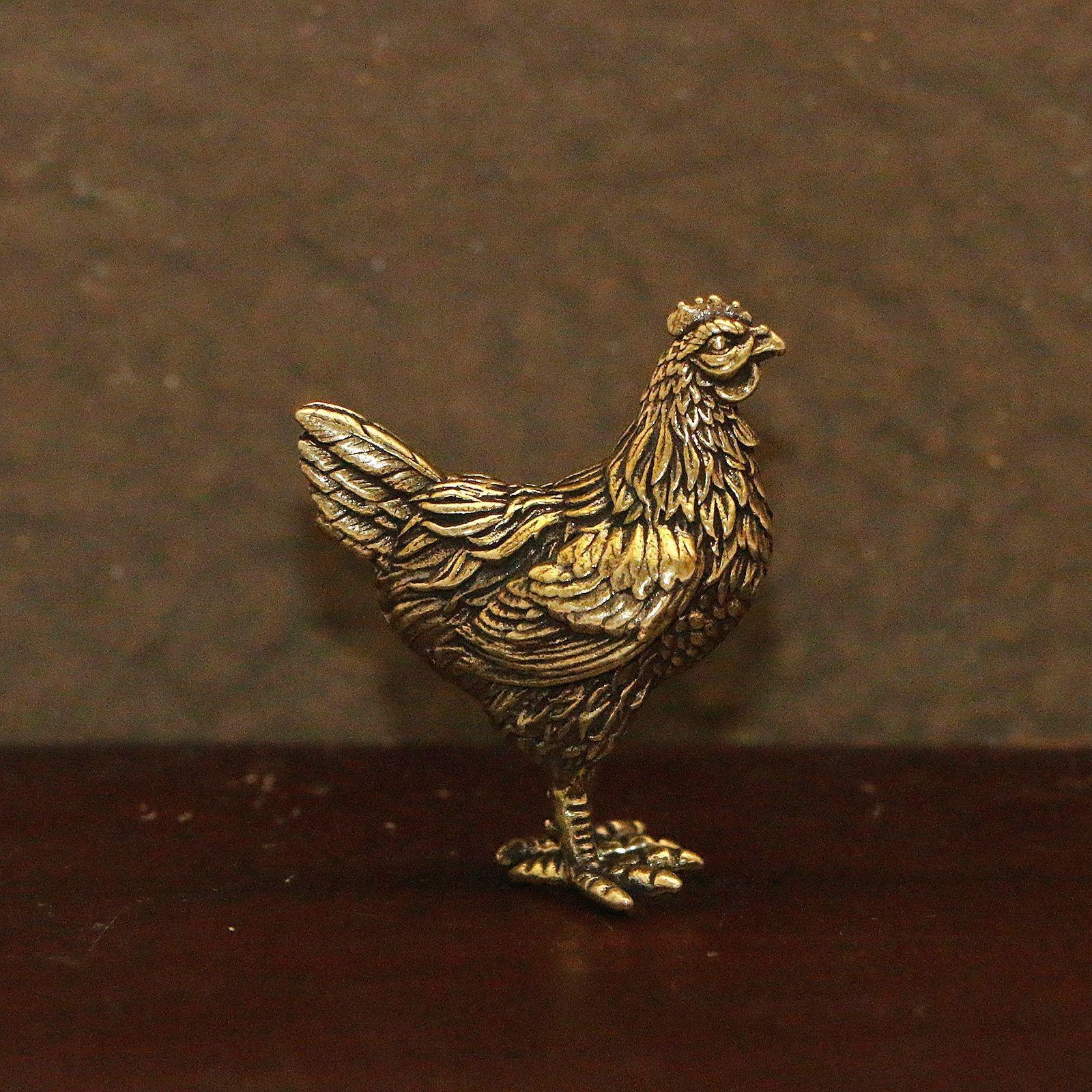 Brass Rooster Hen Model Sculpture, Desktop Decoration Metal Copper Cast Craft, Desk Ornament, Home Decor, Office Accent