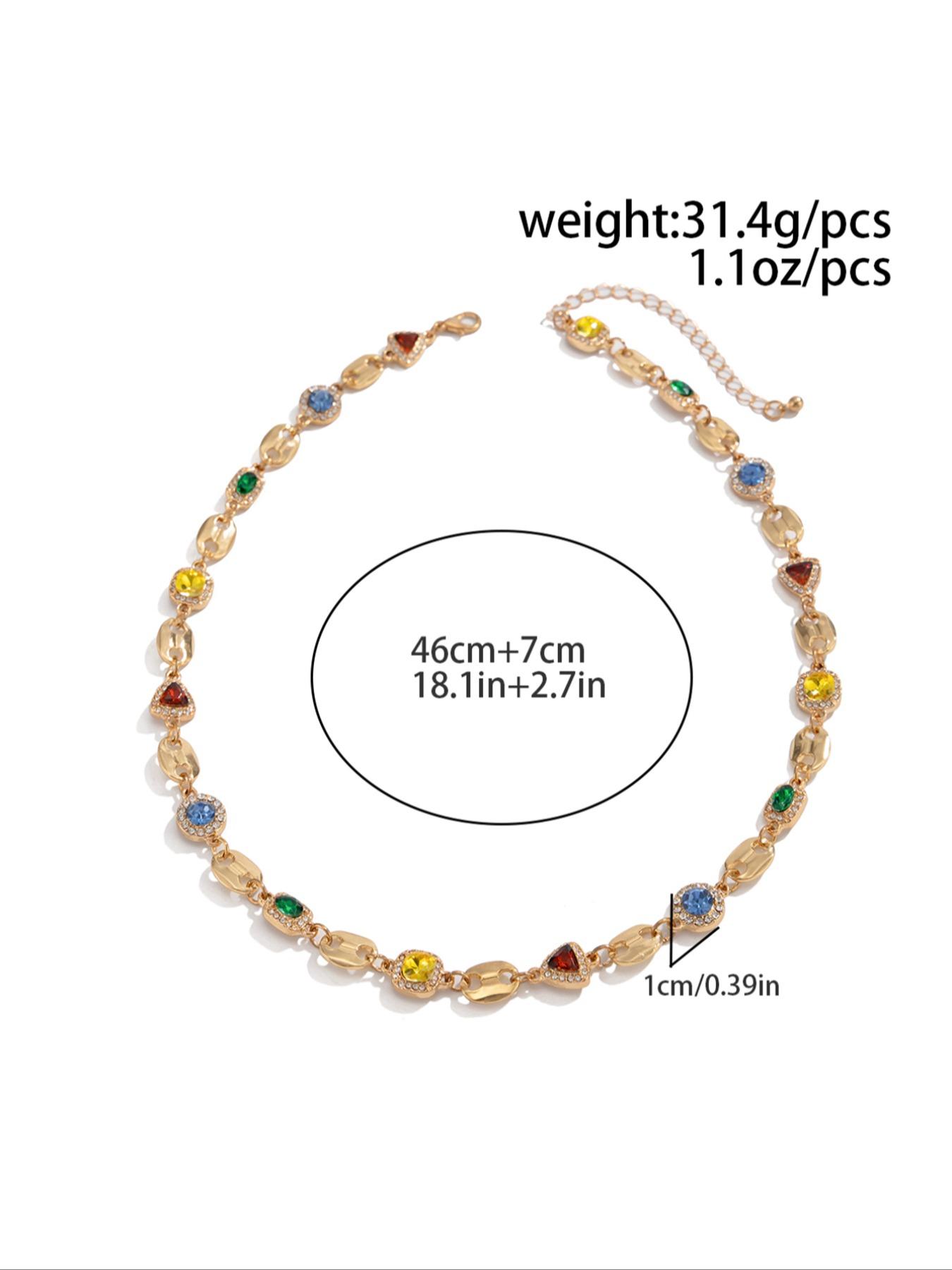 Men's Colorful Gemstone Necklace with Rhinestones, Elegant Rhinestone Necklace, Casual Jewelry for Daily Wear, Party & Holiday Accessories