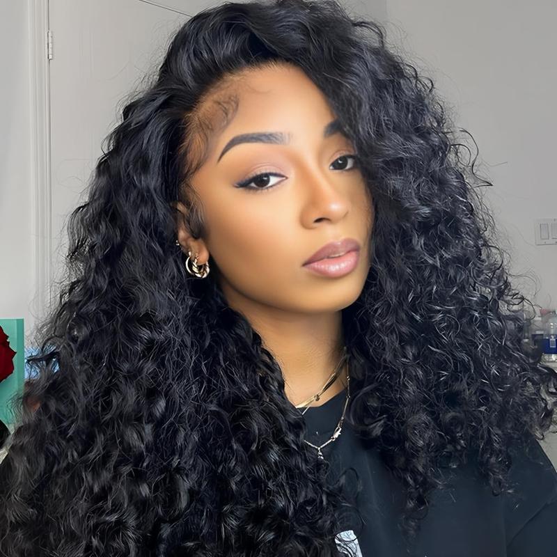 Bling Hair Half Wig Human Hair Water Wave Human Hair Glueless Wigs Seamless Clip Ins Flip Over Wear Go Wig Invisible Hairline Beginner Friendly 18 Inch