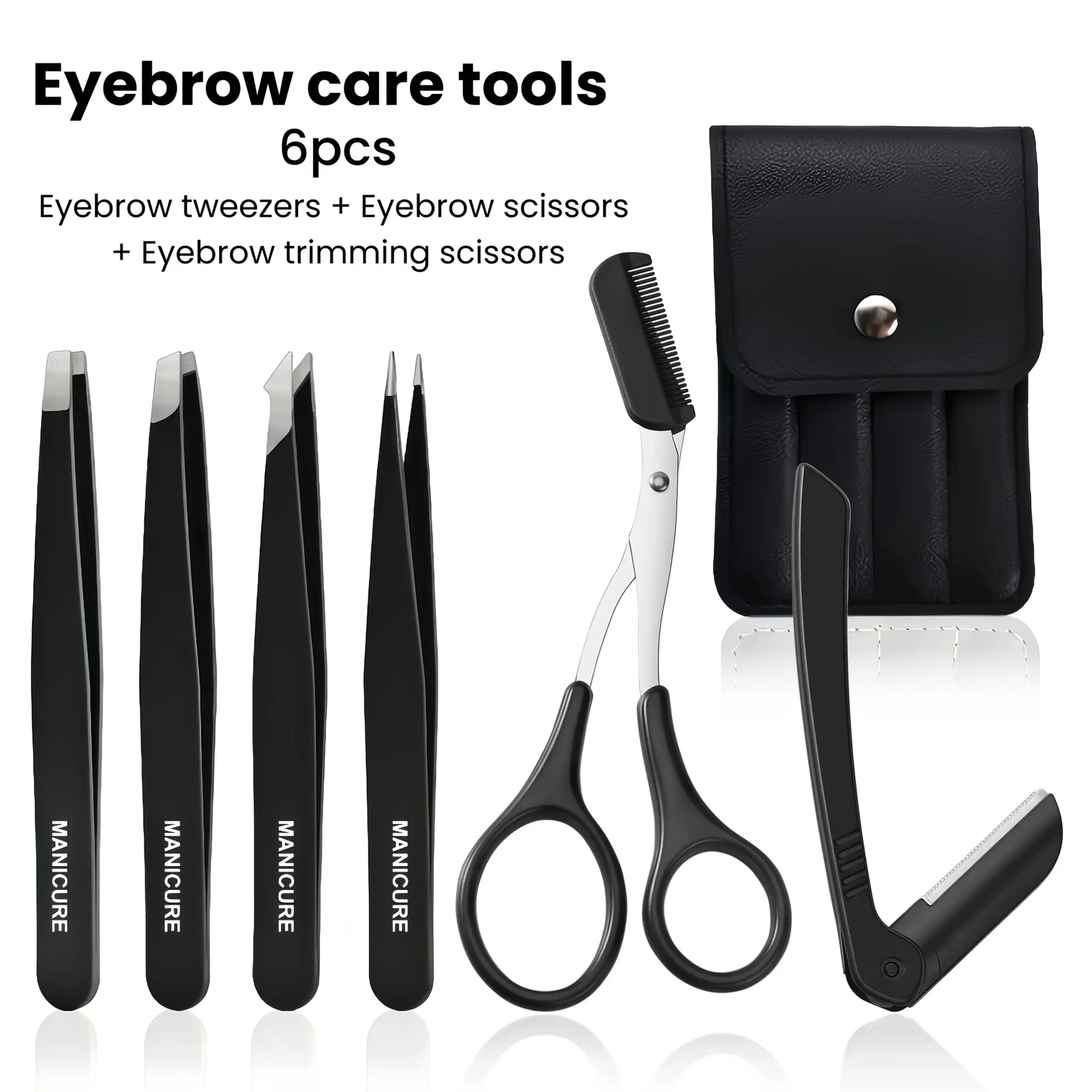 Brow Shaping Kit 6-Piece Set, Precision Tweezers, Brow Trimmer, Foldable Razor, Portable Makeup Tools, Essential Beauty Accessories