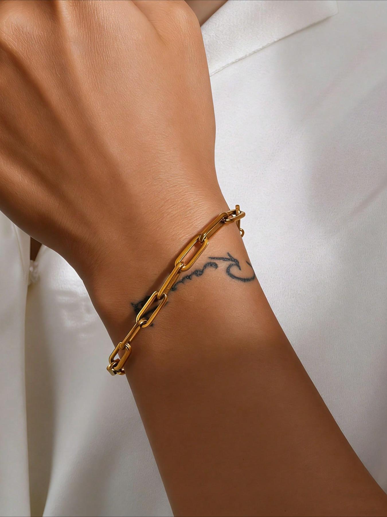 Light Luxury Non-Fading Stainless Steel Bracelet, Classic Paperclip Design, Versatile and Style-Neutral, Elevates Outfit Refinement