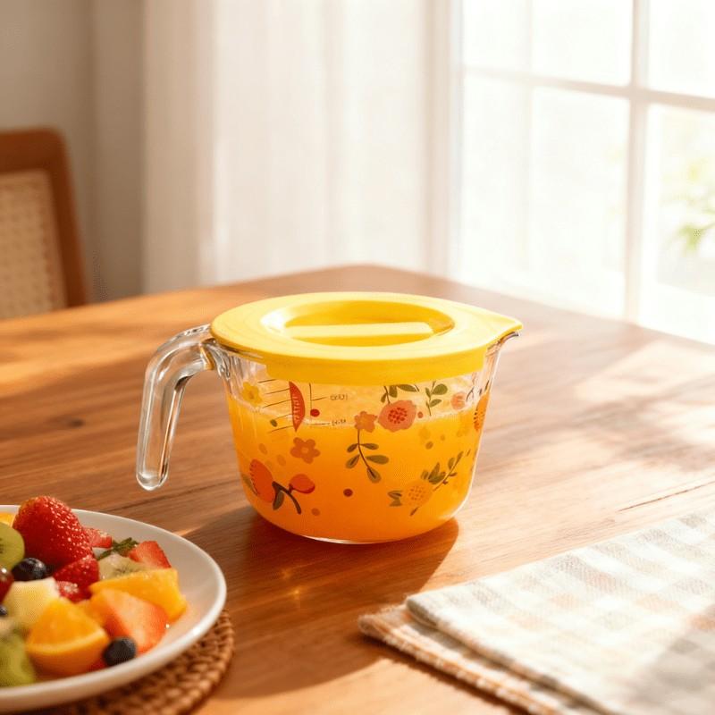 Large Capacity Glass Measuring Cup with Scale, Microwave Safe, Borosilicate Glass, BPA Free, Kitchen Essential, Elegant Floral Design