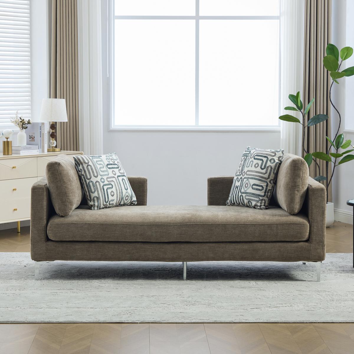 77.5''W Upholstered Chenille Slipcovered Chaise Lounge, Modern Oversized Settee Couch with 4 Pillows, Sleeper Sofa Daybed Bench with Armrest & Open Backrest for Living Room Guest Bedroom Window.Taupe