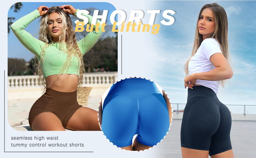 3 Piece Workout Shorts Womens  High Waist Butt Lifting Scrunch Yoga Gym Shorts in Nylon for Comfortable & Supper Stretchy Performance