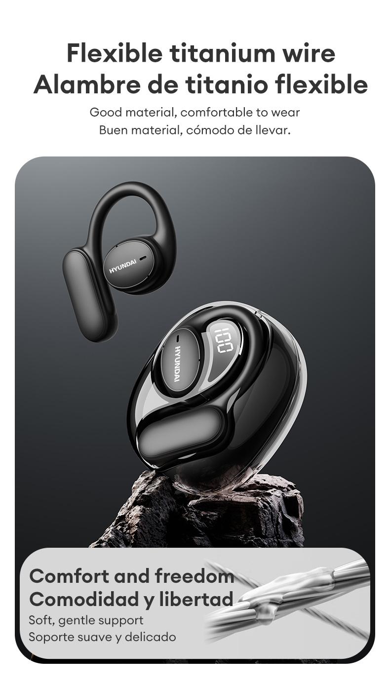 HYUNDAI OpenAir 5  Wireless Bluetooth 5.4 Earbuds High-Fidelity Robust Bass Sound Headphones, Breathable Open Ear Electronic Headset for Workout & Sports