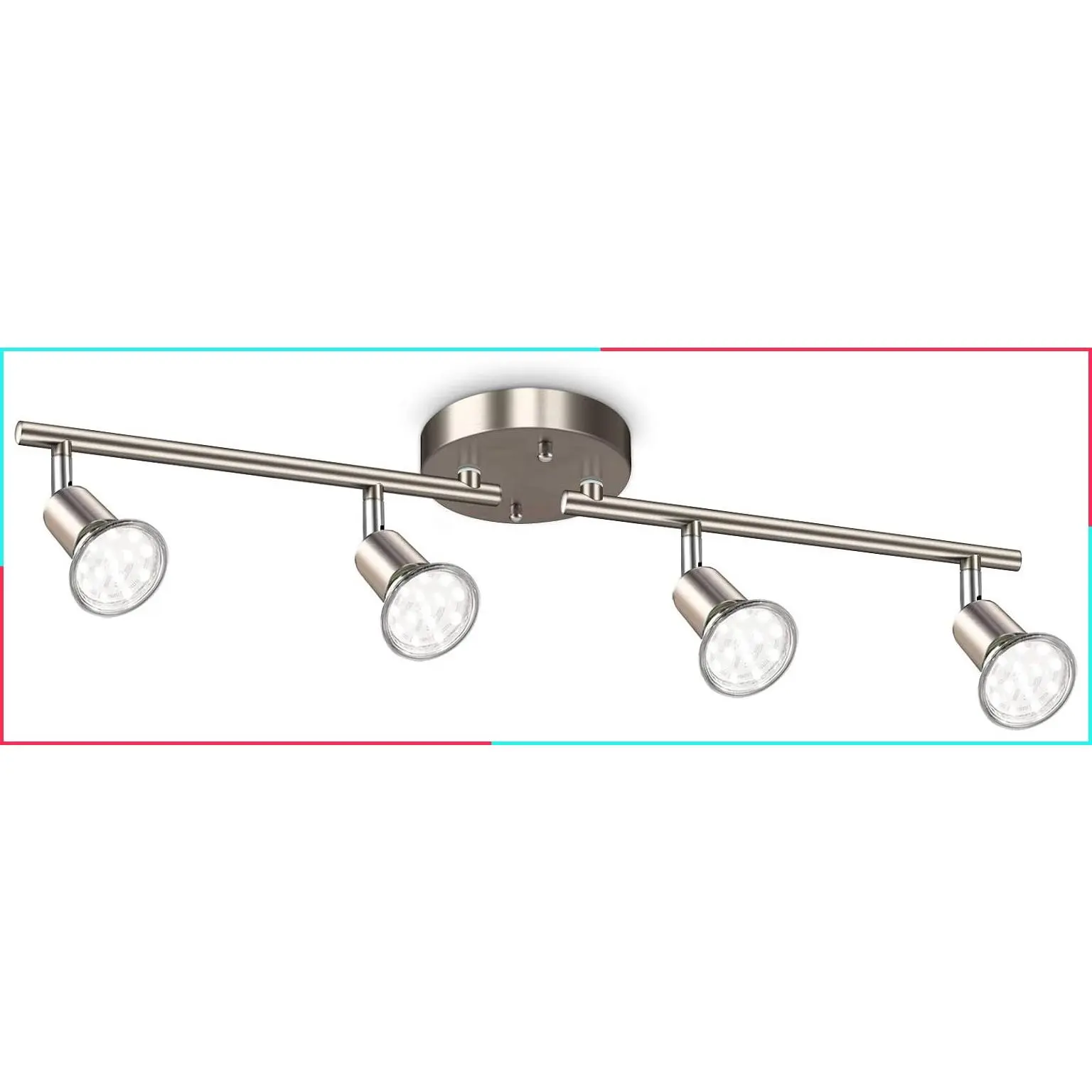 4-Light LED Track Lighting Kit, Flexible Rotatable Heads, 4-Way Ceiling Spotlight, Matte Nickel Finish, Includes 4 GU10 LED Bulbs, 4W 400LM Daylight White 5000K