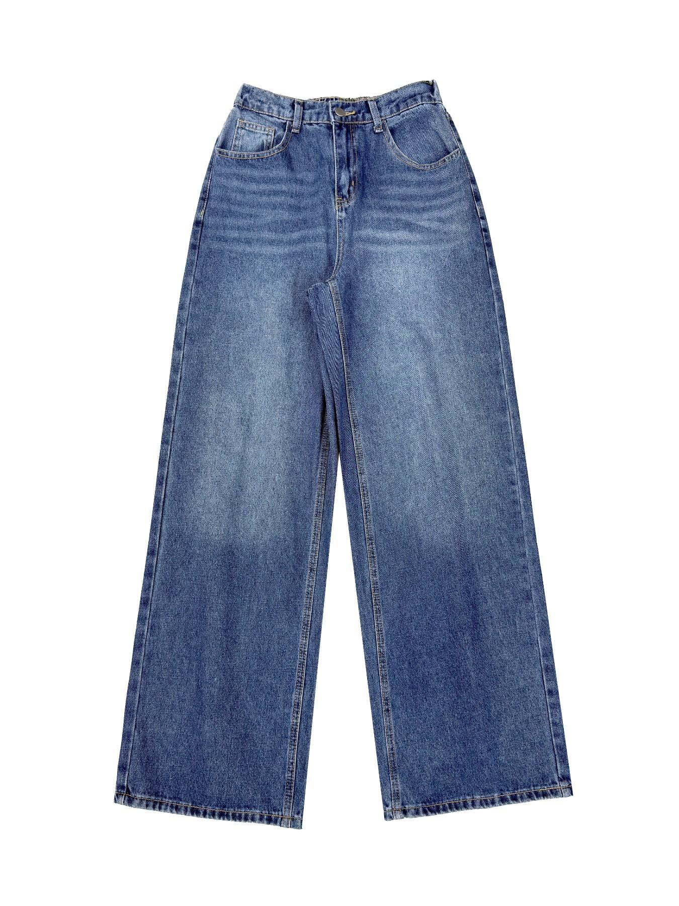 Women's Elastic Waist Denim Jeans with Pockets and Buttons, Casual Basic Fashion Comfortable Trousers for All Seasons, Perfect for Any Occasionstacked pants Womenswear