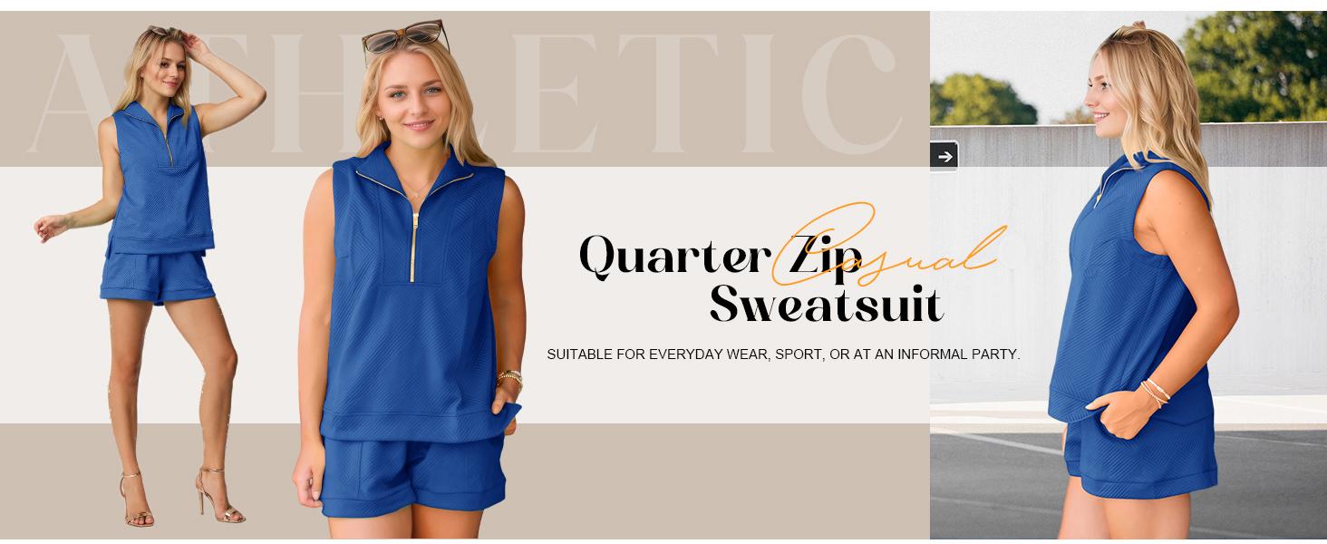 Tankaneo Womens 2 Piece Outfits Short Sets Half Zip Sleeveless Tops and Drawstring Shorts Loungewear Sweatsuit Set Tankaneo Womens 2 Piece Outfits Short Sets Half Zip Sleeveless Tops and Drawstring Shorts Loungewear Sweatsuit Set