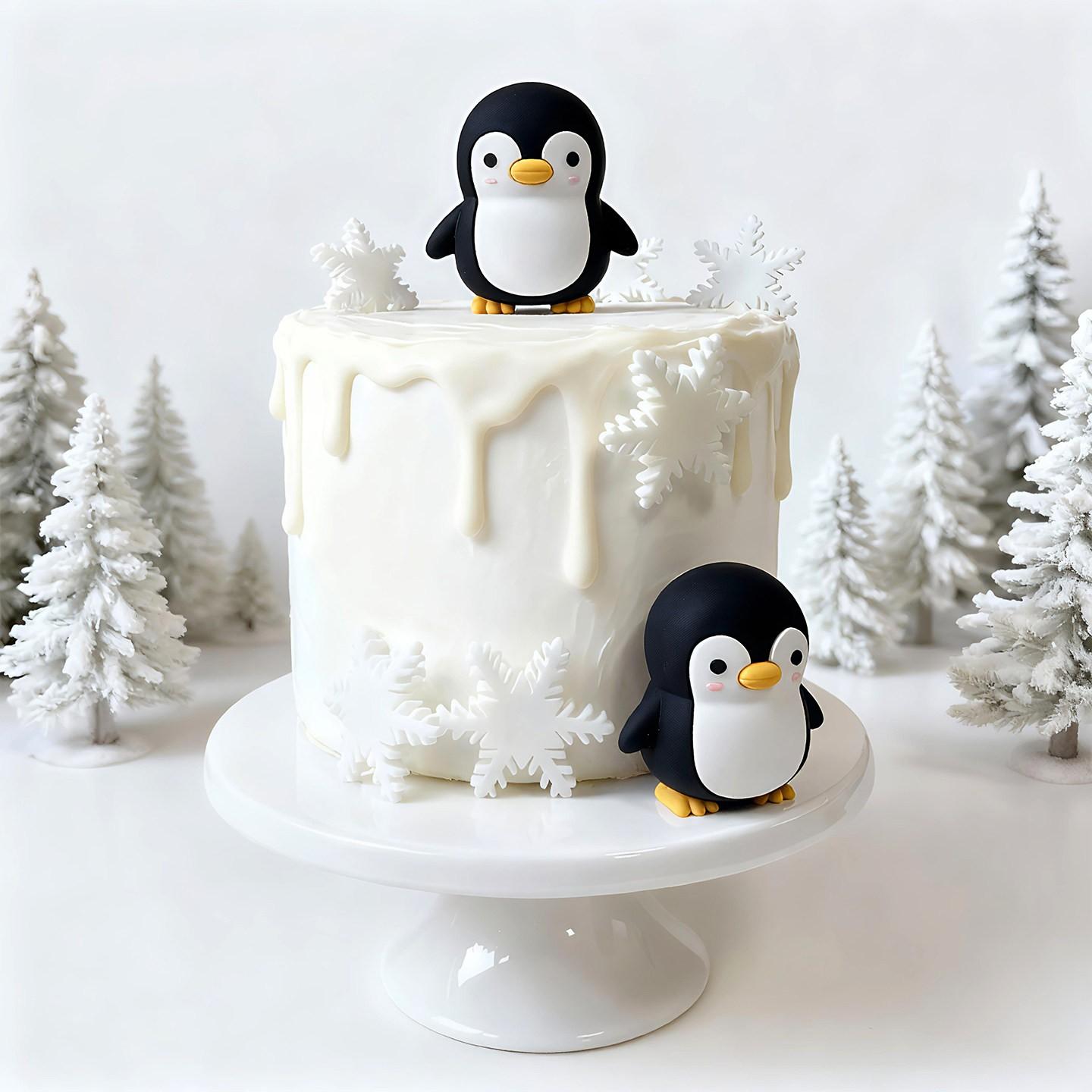 Cute Penguin Winter Snowflake Birthday Cake Decoration, Baby Full Moon Hundred Days First Birthday, Sweet Treats Stand Insert, Home Decor Mini Ornament