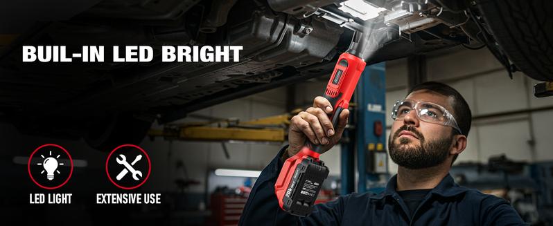 Alloyman 3/8" Cordless Ratchet Wrench Set, 60FT-LBS(80N.m) Electric Ratchet, 2 X 20V Chargeable Power Ratchet Wrench with Variable Speed, LED Light, 6 Sockets, 1/4" Adapter, 3" Extension Rod, Gifts for Perfect Christmas and New Year Idea