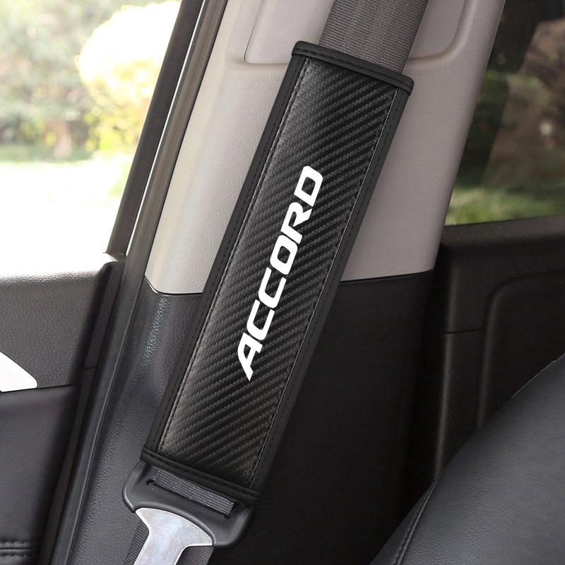 Honda Accord Seat Belt Shoulder Cover, PU Leather & Carbon Fiber Stripes, Enhances Driving Comfort, Available in 1pc/2pcs, Car Interior Accessory