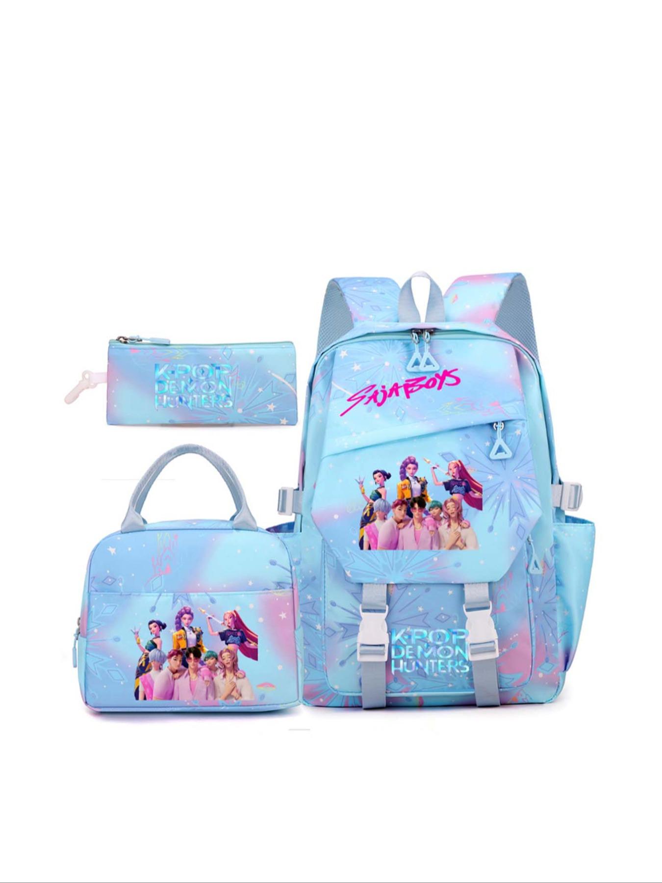 Kpop Book Bag Set, Cross-Border Huntress Team Student Three-Piece Backpack, Large Capacity Lightweight Schoolbag for All Seasons, School Backpacks