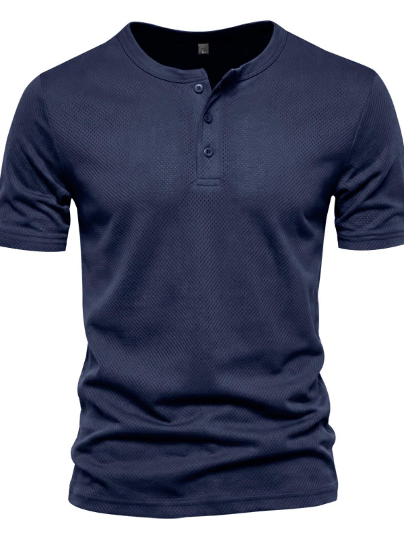 Men's 5-Pack Three-Button Mesh Short Sleeve Henley T-Shirts, Athletic Apparel, Summer Breathable Solid Color Casual Sports Tops, Comfortable Basic Top, Fitness T Shirt