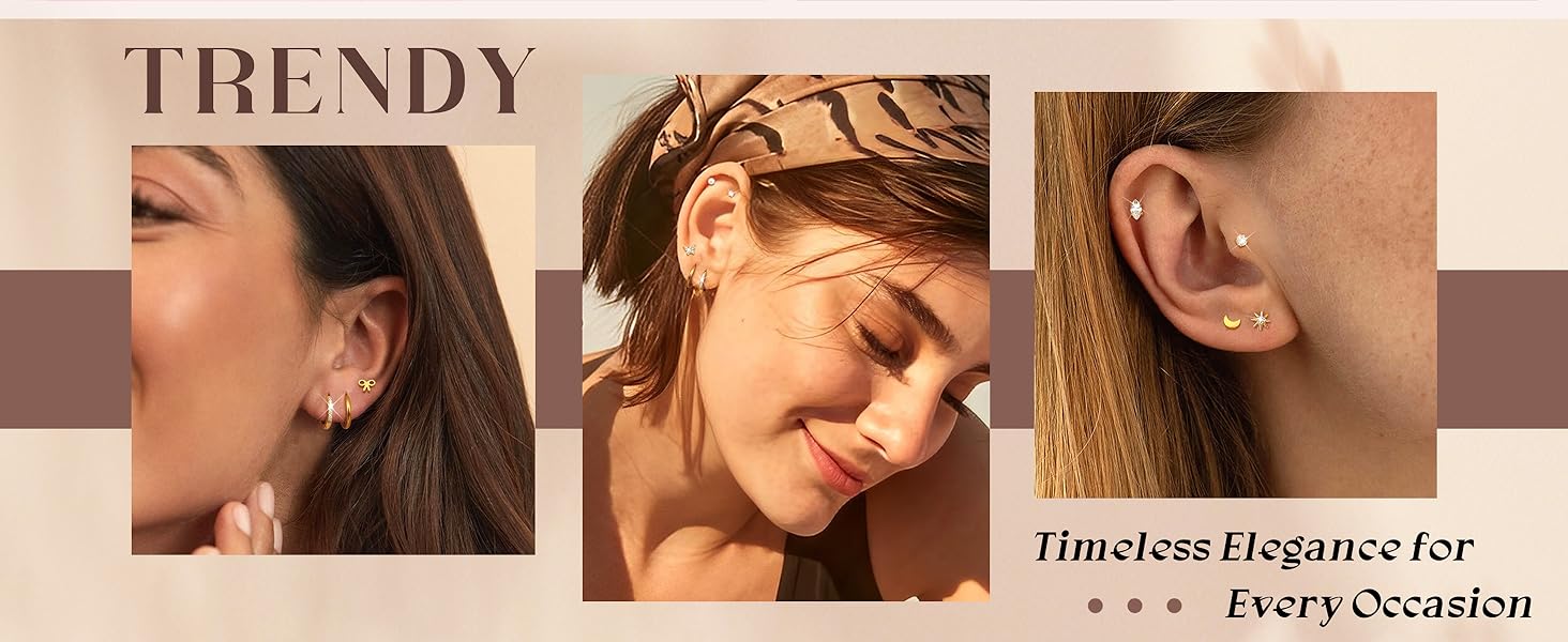 15 Pairs Flat Back Earrings, Hypoallergenic Stainless Steel Stud Hoop Earrings, Casual Jewelry for Women and Girls