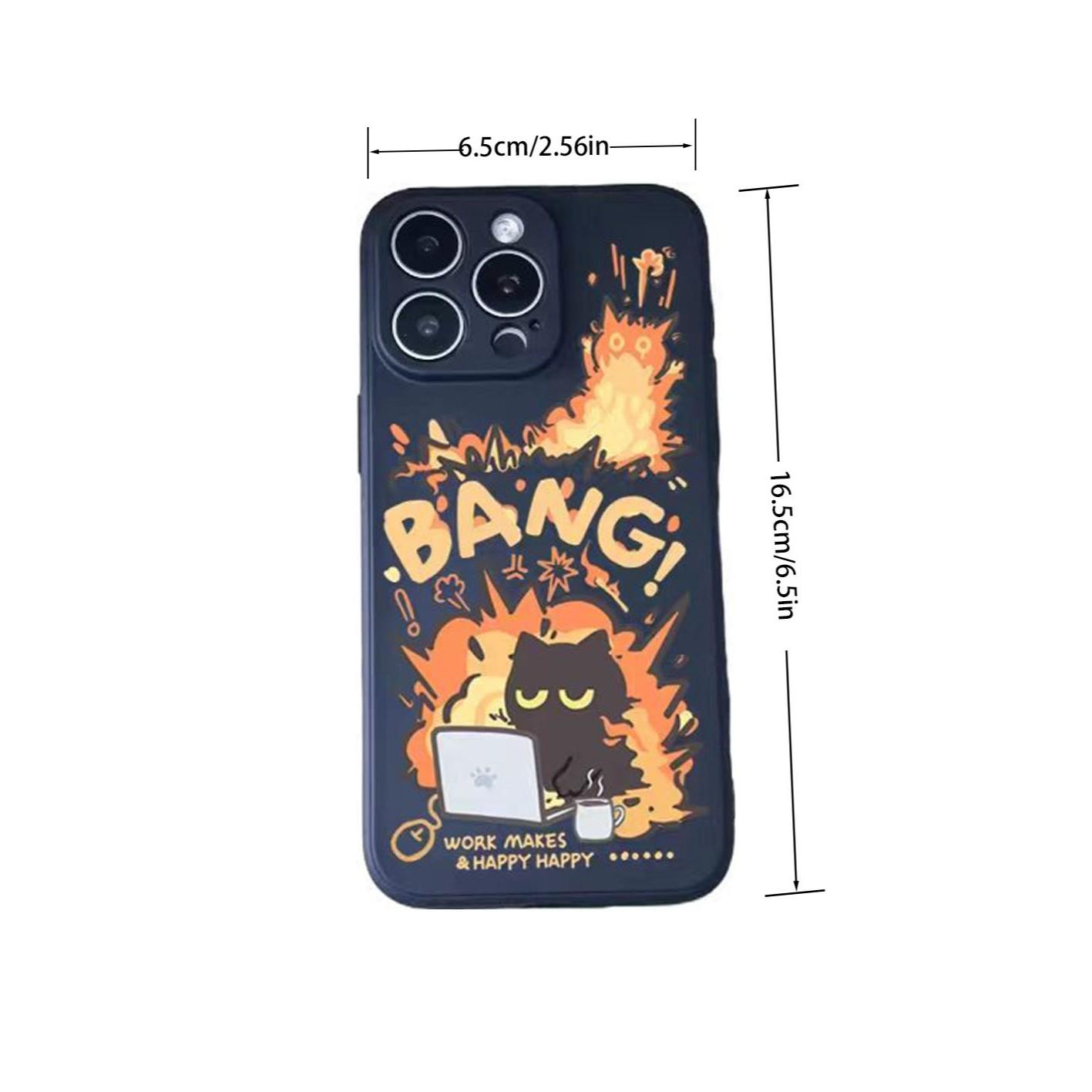 Cartoon Bang Explosion Cat Phone Case with Lens Film, Shockproof, Compatible with iPhone 17/17 Pro Max, Student Girls' Heart Style
