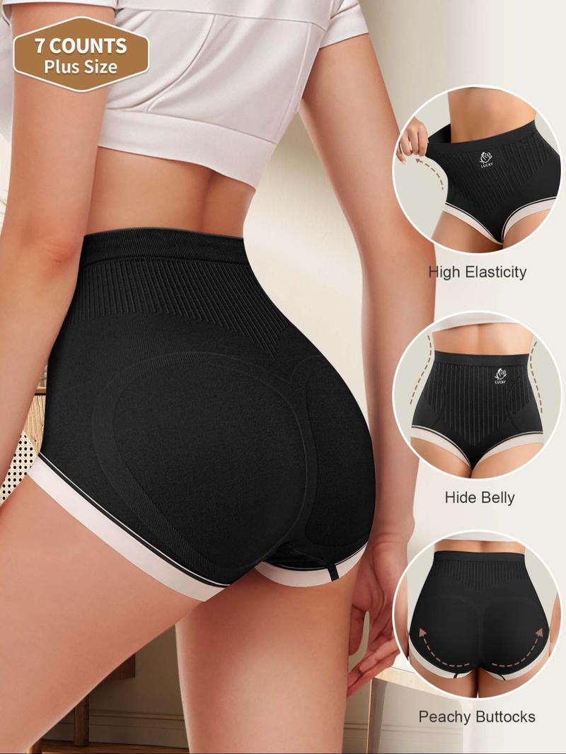 【Plus Size】 Contrast Binding High Waist Panty, Soft Comfy Breathable Knicker for Daily Wear, Women's Underwear for All Seasons, High Waisted Briefs