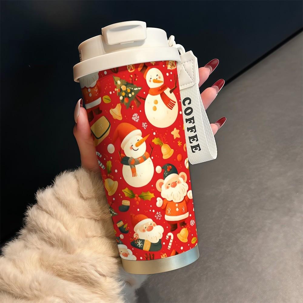 Festive Snowman Coffee Cup, 530ML Insulated Travel Mug with Straw and Lid, Leak-Proof, Suitable for Hot/cold Drinks, Perfect Gift