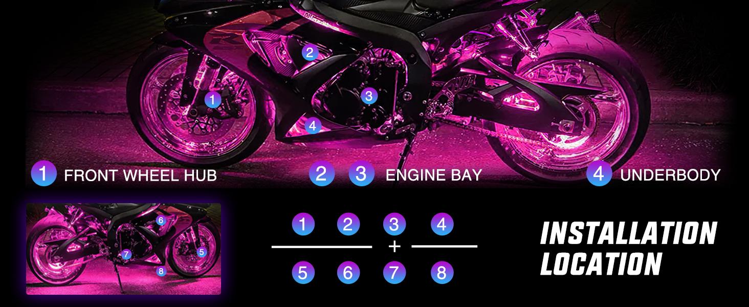 Nilight 8PCS Motorcycle RGB Led Light Kit Waterproof Multi Color Atmosphere Neon Accent Light APP and Remote Control Underbody Light Strips Motorbike  dealsforyoudays