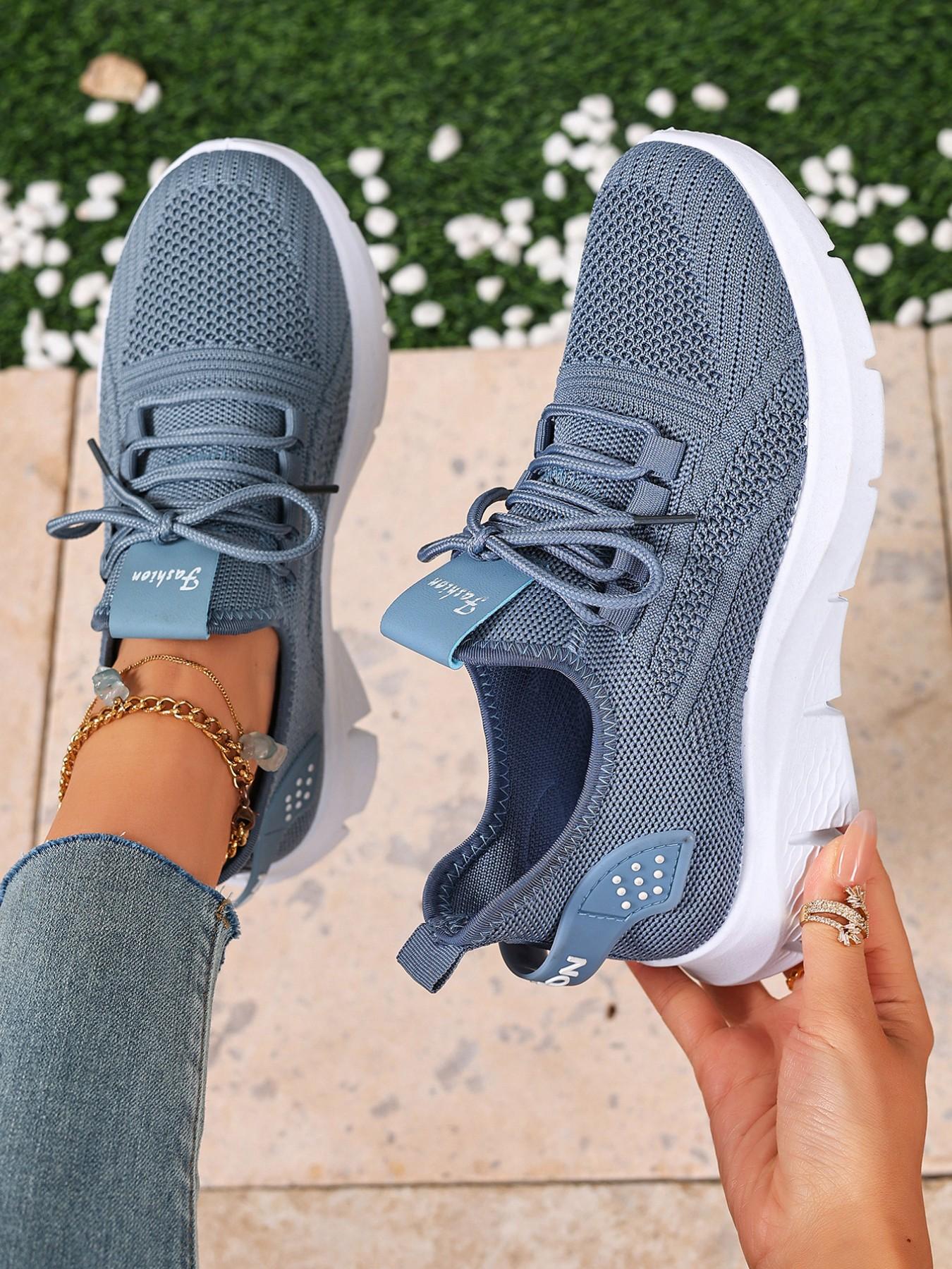 Women's White Knitted Running Sneakers - Spring/Summer New Arrival Breathable, Lightweight, Non-Slip Casual Shoes Athletic Running Shoes Suitable for Daily Outings, Fitness, and Travel