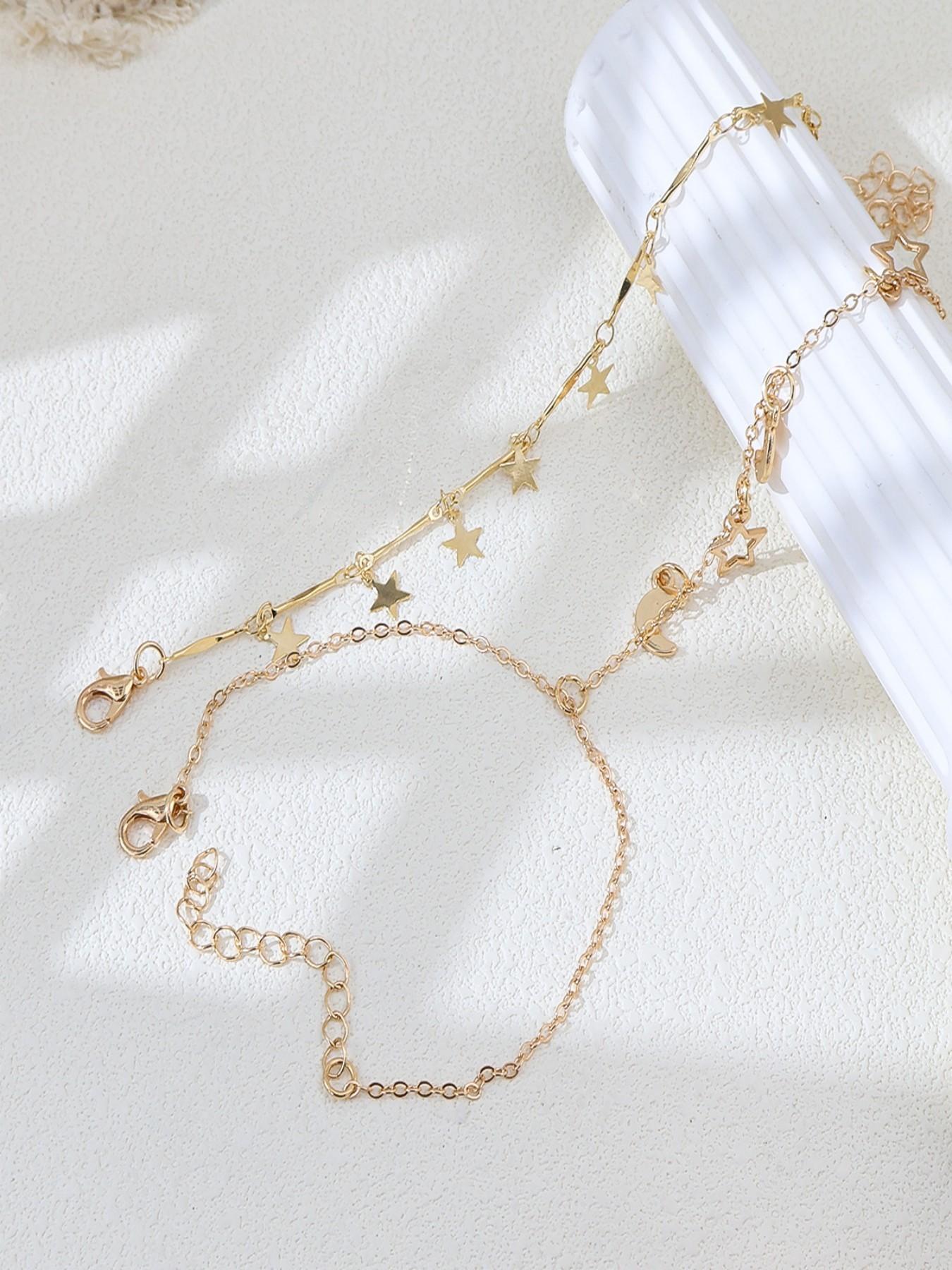 2pc Layered Bracelet, Retro Star Moon Design, Multi-Layer Connected Finger Bracelet, Casual Women's Accessory, Birthday Gift