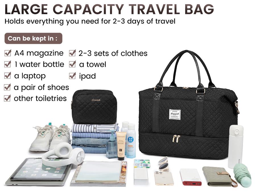 LOVEVOOK Weekender Bag Travel Duffel Bag with Shoe Compartment and Toiletry Bag for Women, Carry on Overnight Bag, Travel Essentials. SpringStatements