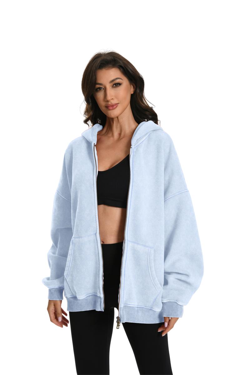 Faiable Unisex Oversized zip up hoodie suitable menswear and womenswear，plain zip up sweatshirts Acid Wash long sleeve pullover ，basic minimalist tops Heavyweight Fleeced fabric Cotton Zipper Hoodie Vintage #TikTokshopBacktoSchool