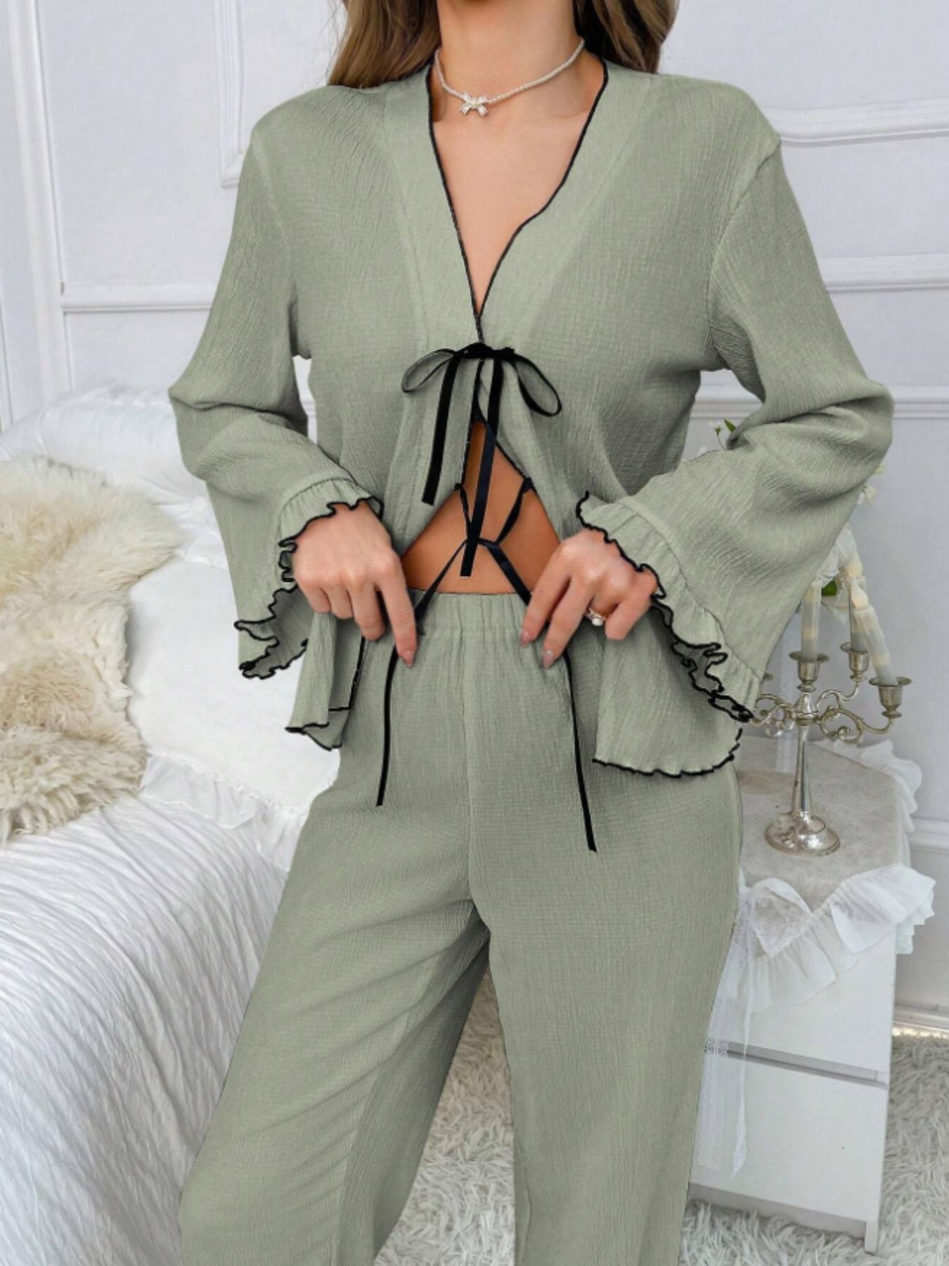 Women's Solid Loungewear Set, Casual Comfy Long Sleeve Top & Pants PJ Set, Ladies Sleepwear Pajama Set for All Seasons