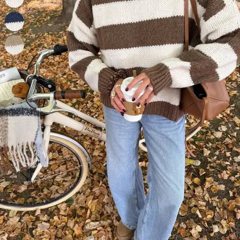 Women's Striped Color Block Crew Neck Long Sleeve Pullover Sweater, Autumn/Winter Casual Loose Fit Chunky Soft Warm Chic Fashion Sweater Knit Top, Women Winter Sweater, Fall Knit Top, Knitwear