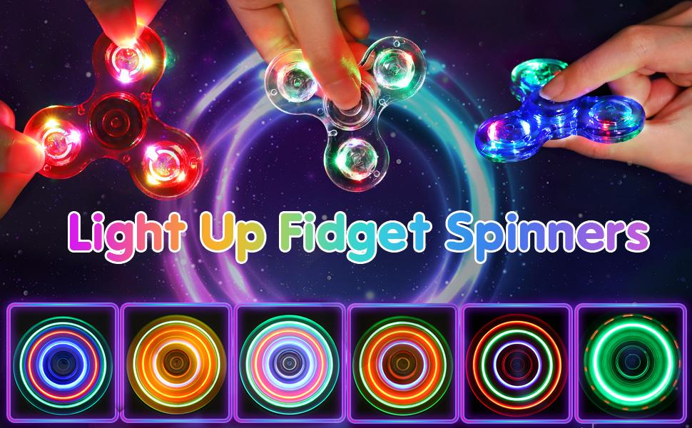 Fidget Spinner for Kids 2 Pack, Light up Sensory Fidget Toys for Boys Girls Teens, Glow Fidget Spinners Classroom Prizes for Kids 4-8-12, Autism ADHD Toys for Age 5-7 Stress Anxiety Relief Fidgets