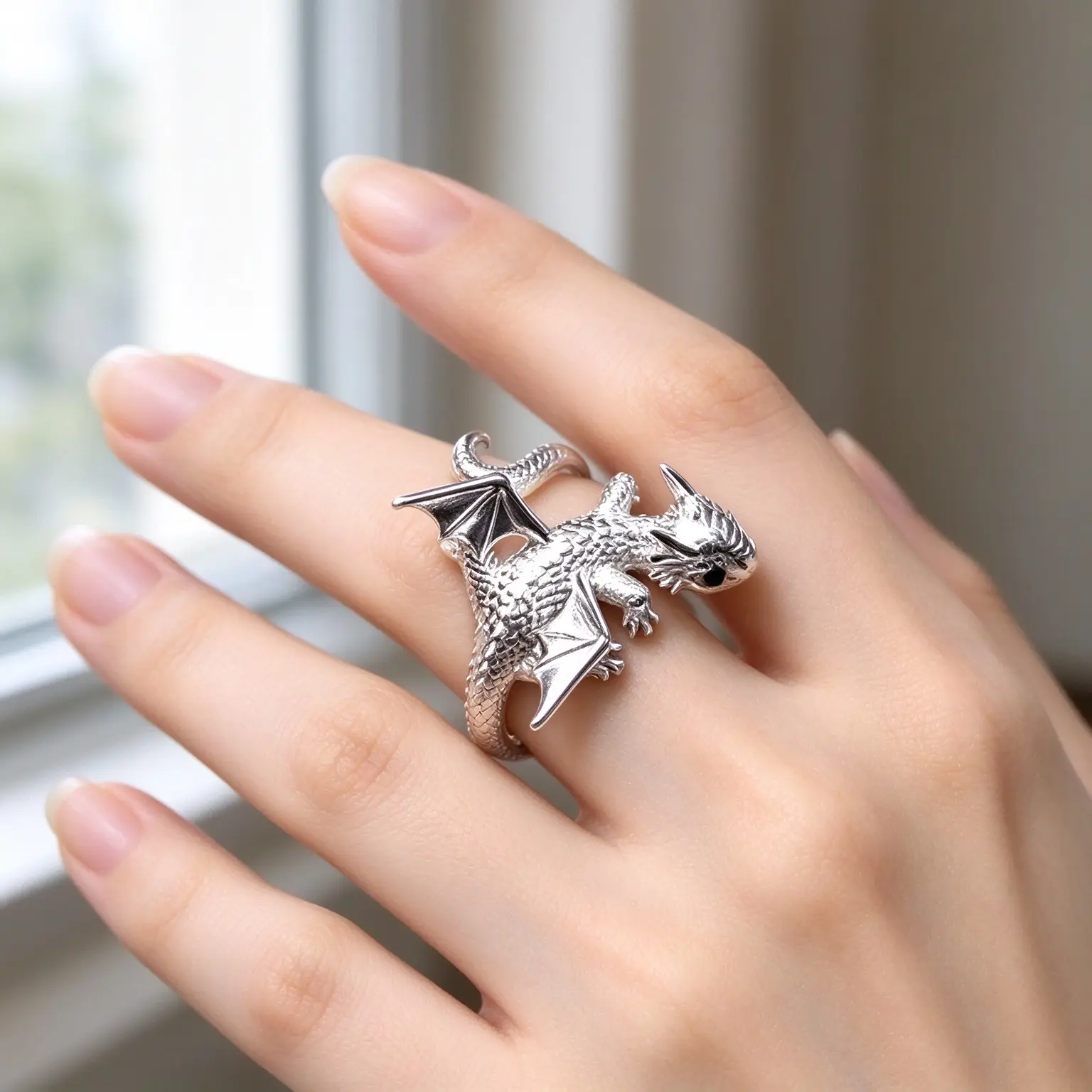 Dragon Ring,Dragon Wrap Ring,A Stylish And Elegant Dragon-Shaped Ring Black Dragon, Fashion Ring, Adjustable, One Size Fits All, Open Band, Fantasy, Witchy Jewelry, For Teenager, Adjustable Rings
