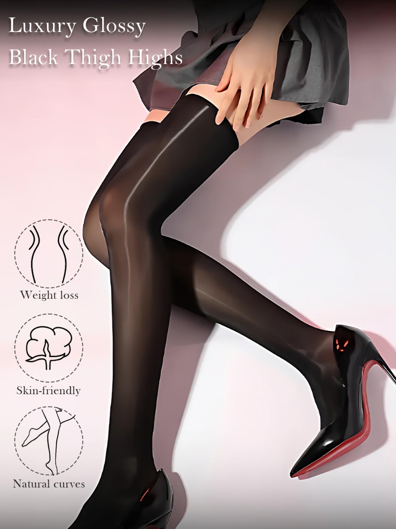 High-Shine Over-Knee Pantyhose, Full-Length Butterfly Pattern, High Elasticity Anti-Pick, Sexy Fitted Style, All-Season Wear