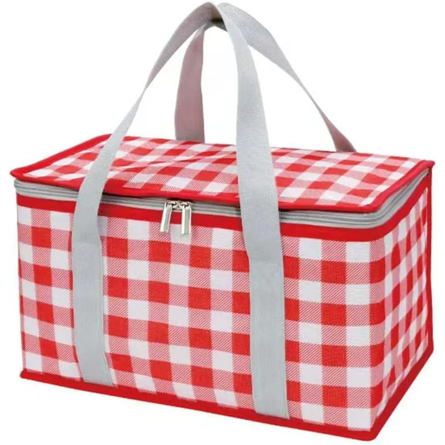 Insulated Picnic Basket Bag Foldable Cooler Bag Reusable Beach Bag with Zippered Top for Warm or Cold Food, Outdoor Accessories 13.8x7.9x7.9 inGift