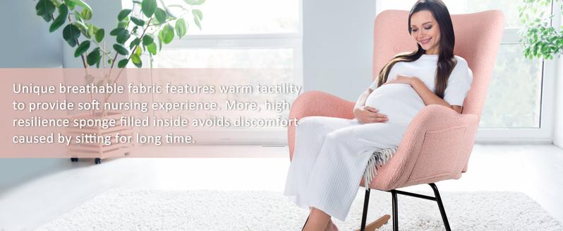 PUKAMI Rocking Chair Nursery Rocker Teddy Upholstered Rocking Chair Indoor with High Backrest Rocking Accent Chair, Padded Seat Nursing Chair with Headrest Comfy Chair for Bed Room