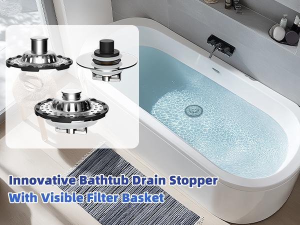 3-in-1 Pop-up Sink Stopper - 1 Pack Chrome, Visible Top Hair Catcher, Detachable Stainless Steel Filter Basket, Fits 1.5-2.4in Standard Holes, Modern Bathroom Fixture, Bathroom Gadgets