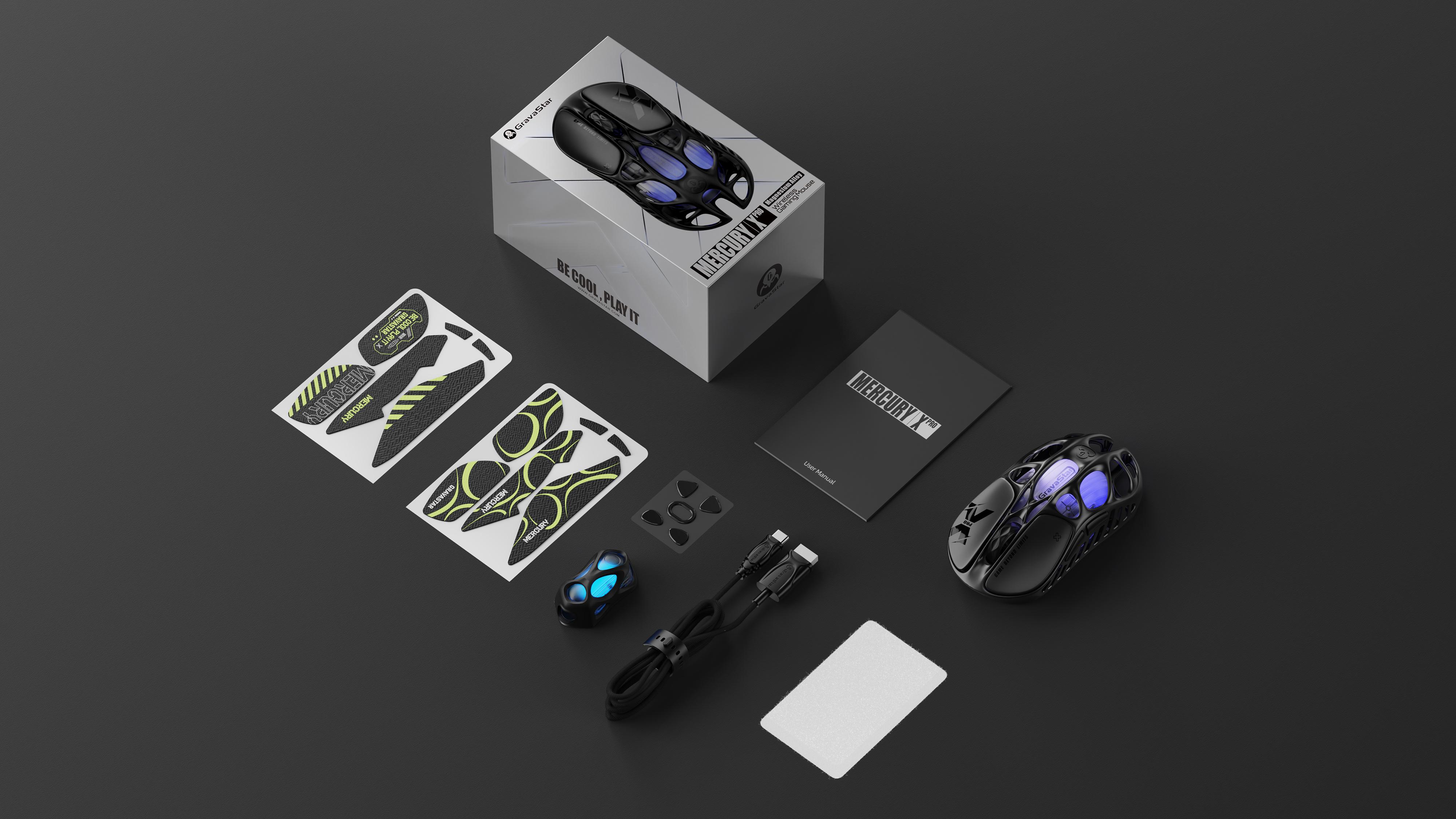 GravaStar Mercury X Pro Wireless Gaming Mouse 32,000 DPI PAW 8,000Hz Polling Rate Magnesium Alloy RGB Tri Mode Connectivity Spring Tok Lightweight 49g