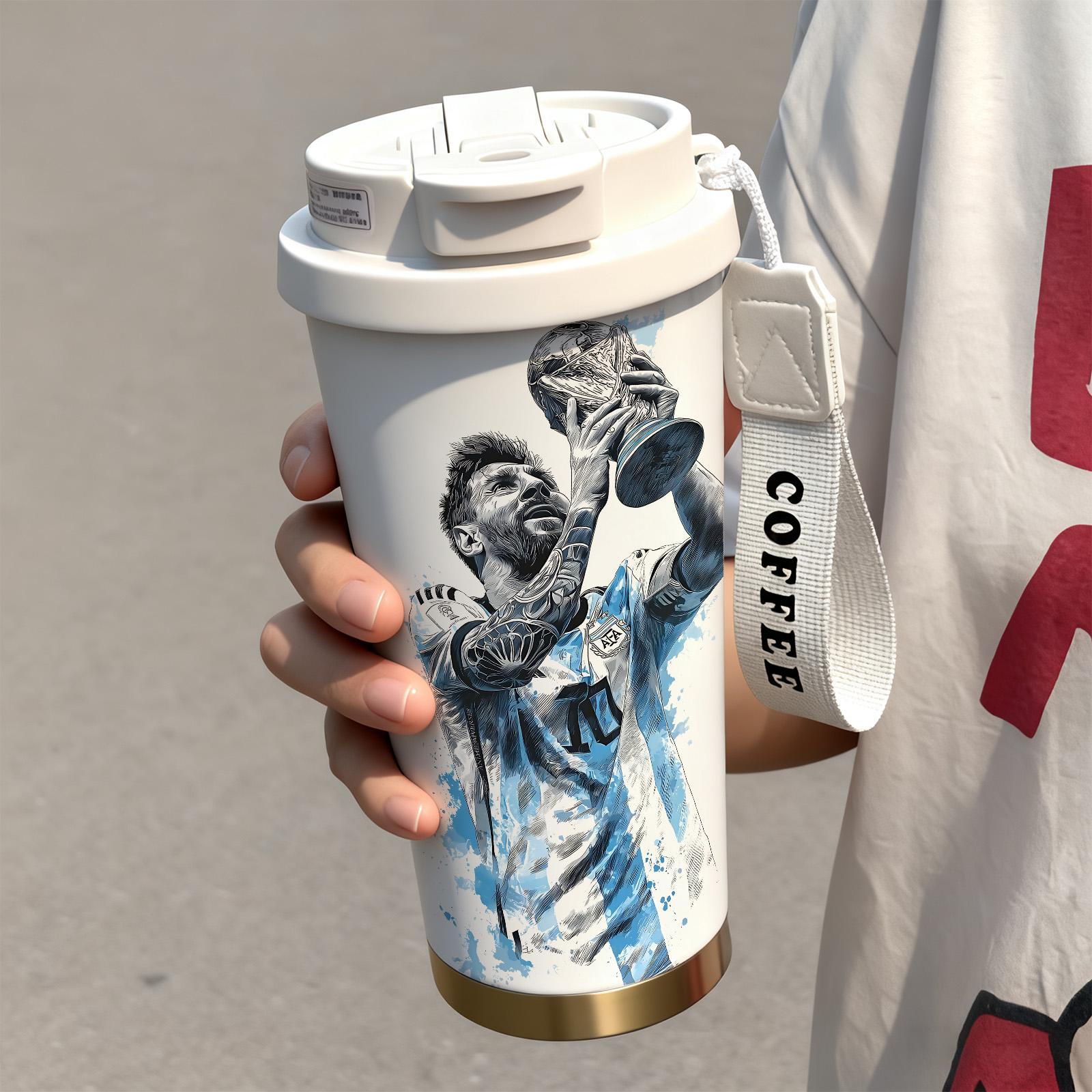 1 Pc 19/24/32oz stainless steel double wall insulated mug, Tumbler, with handle, leak proof lid travel thermal, soccer champion print, keep warm 12h cold 24h, hot cold drinks, gift for men and women, holiday